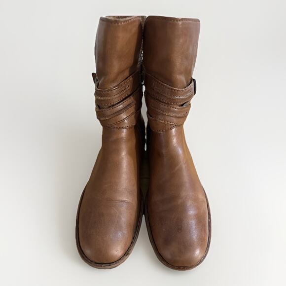 Born Women's 11 M Leandra Distressed Leather Boots Heeled Side Zip Moto Boho - Picture 4 of 9